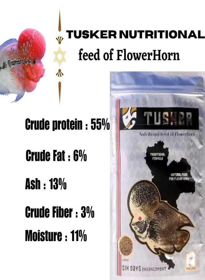 VAYINATO Tusker Nutritional Feed Of Flowerhorn Fish Food(Original)Pouch,100G|Traditional Formula,Natural Food For Flowerhorn With 55% Protein - Image 3